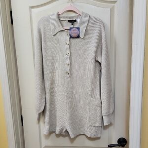 BLUE BLUSH BUTTONED SWEATER KNIT ROMPER